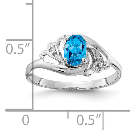 Solid 14k White Gold 6x4mm Oval Simulated Blue Topaz AA CZ Ring
