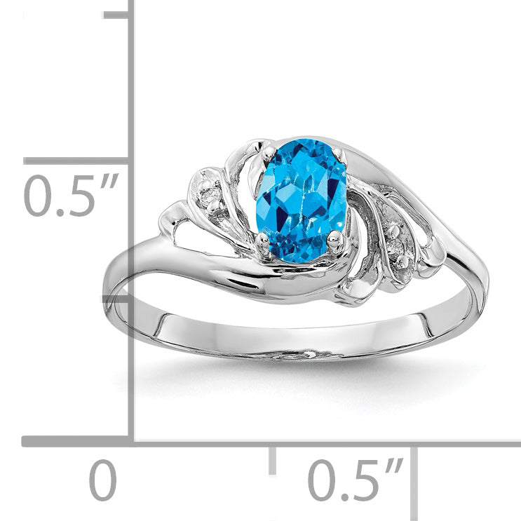 Solid 14k White Gold 6x4mm Oval Simulated Blue Topaz AAA CZ Ring