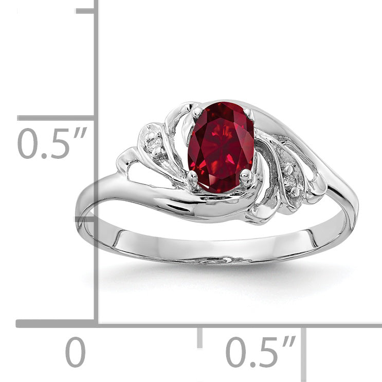 Solid 14k White Gold 6x4mm Oval Created Simulated Ruby VS CZ Ring