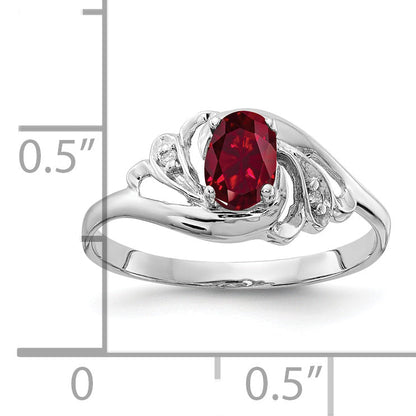 Solid 14k White Gold 6x4mm Oval Created Simulated Ruby VS CZ Ring