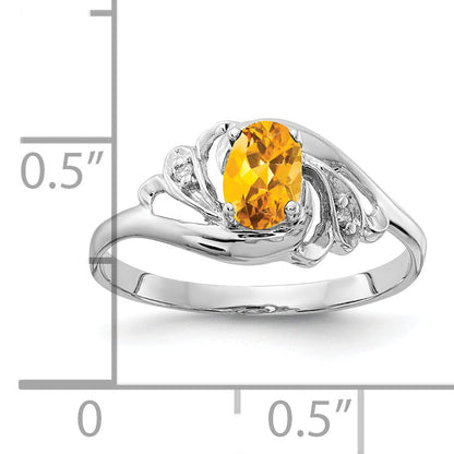 Solid 14k White Gold 6x4mm Oval Simulated Citrine AAA CZ Ring