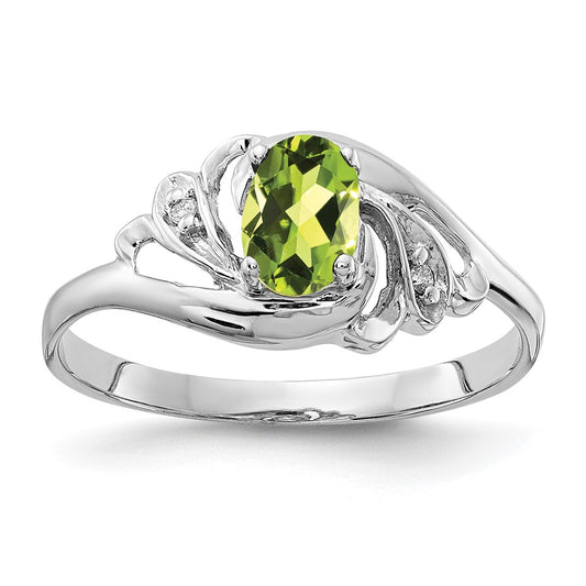 14k White Gold 6x4mm Oval Peridot AA Real Diamond ring