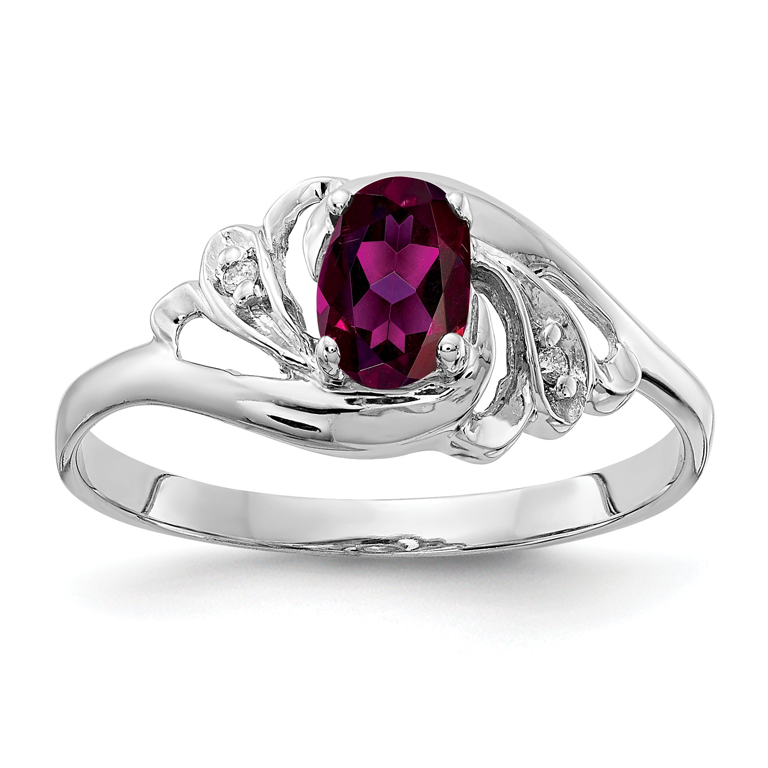 Solid 14k White Gold 6x4mm Oval Rhodolite Simulated Garnet AA CZ Ring