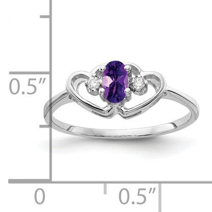 Solid 14k White Gold 5x3mm Oval Simulated Amethyst AA CZ Ring