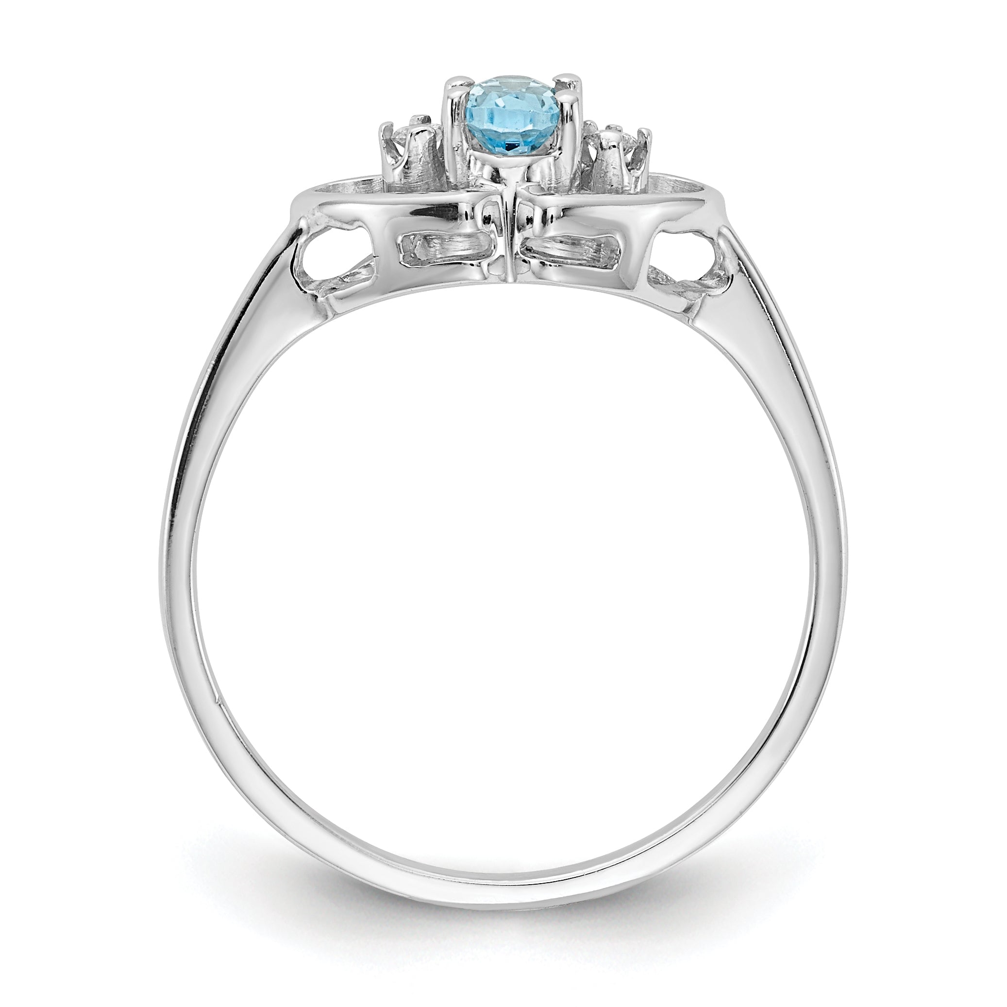 Solid 14k White Gold 5x3mm Oval Simulated Blue Topaz A CZ Ring