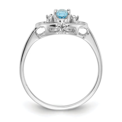 Solid 14k White Gold 5x3mm Oval Simulated Blue Topaz A CZ Ring