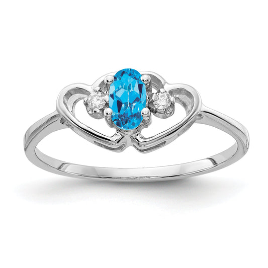 Solid 14k White Gold 5x3mm Oval Simulated Blue Topaz VS CZ Ring