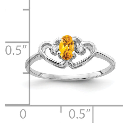 Solid 14k White Gold 5x3mm Oval Simulated Citrine AAA CZ Ring