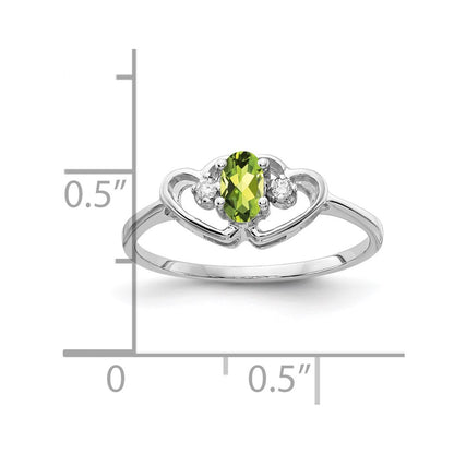 14k White Gold 5x3mm Oval Peridot AA Real Diamond ring