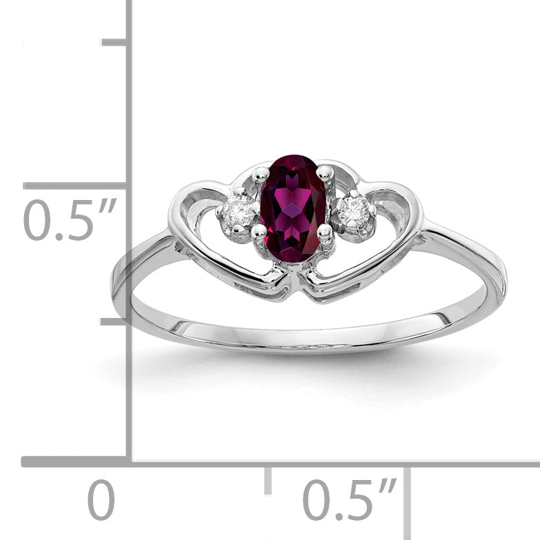 Solid 14k White Gold 5x3mm Oval Rhodolite Simulated Garnet AAA CZ Ring