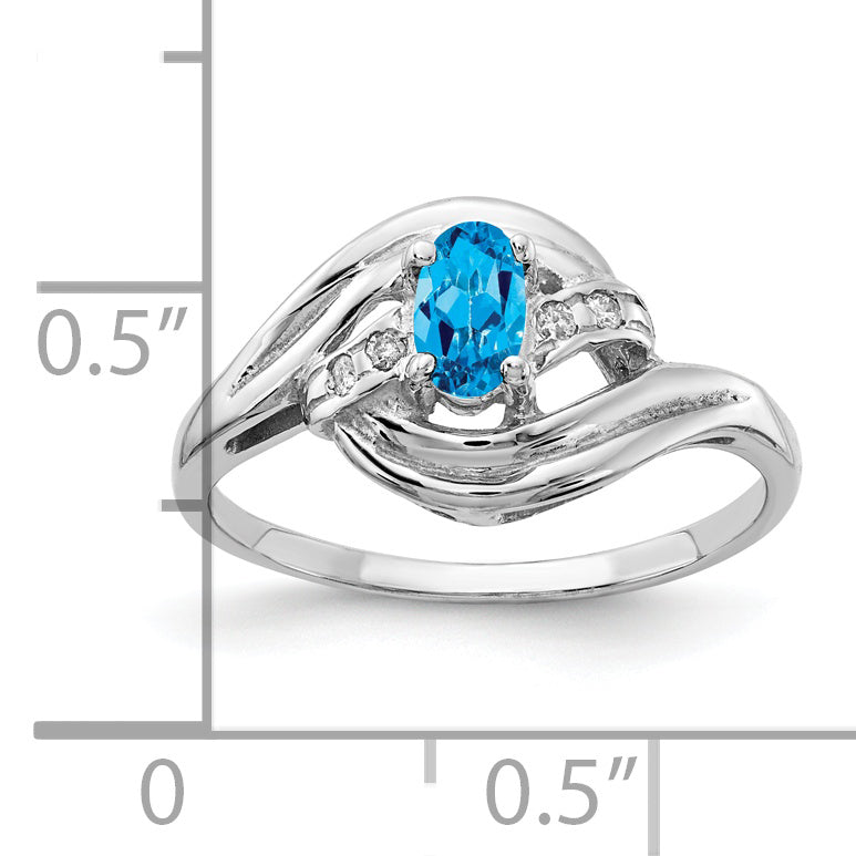 Solid 14k White Gold 5x3mm Oval Simulated Blue Topaz AAA CZ Ring
