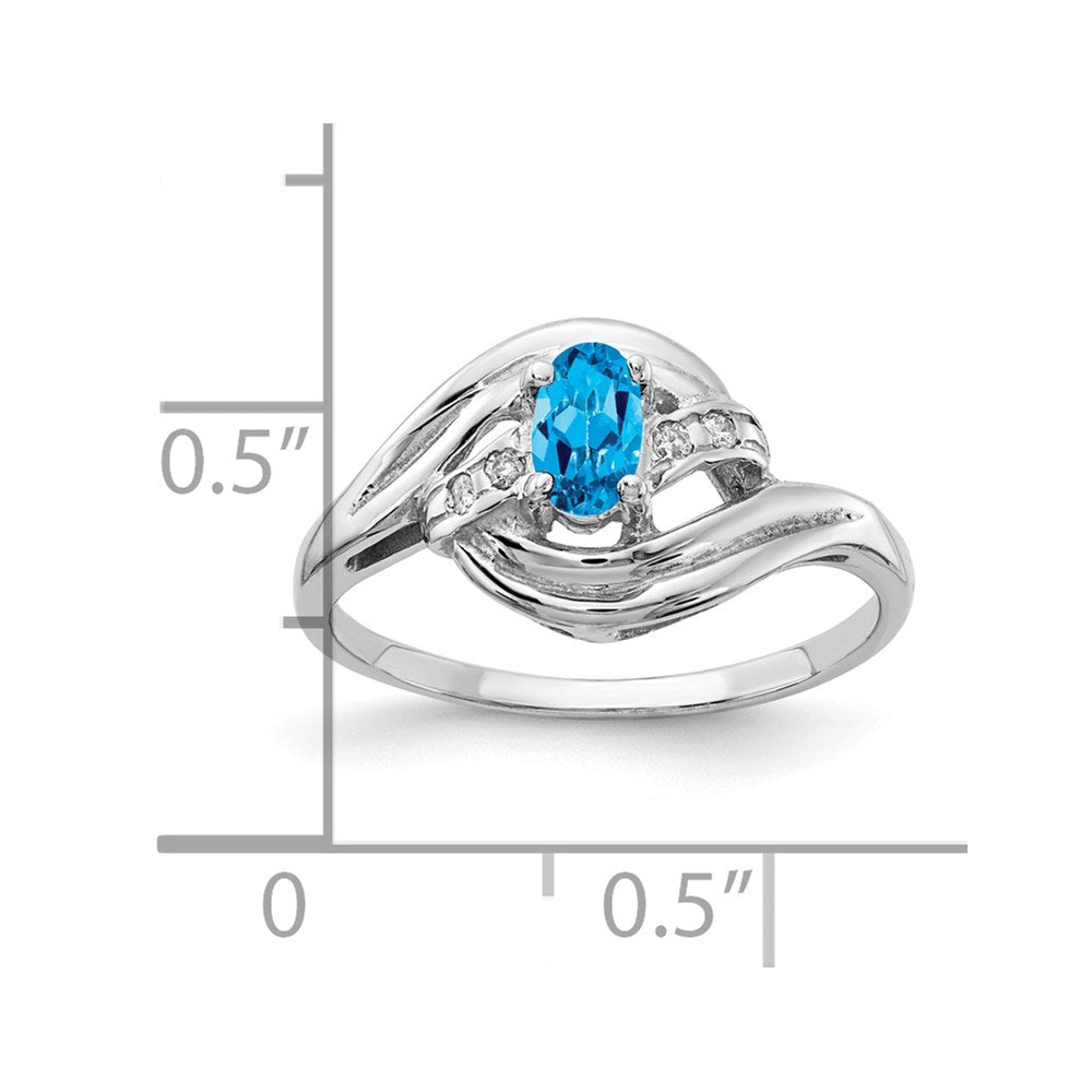 Solid 14k White Gold 5x3mm Oval Simulated Blue Topaz A CZ Ring
