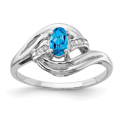 Solid 14k White Gold 5x3mm Oval Simulated Blue Topaz AAA CZ Ring