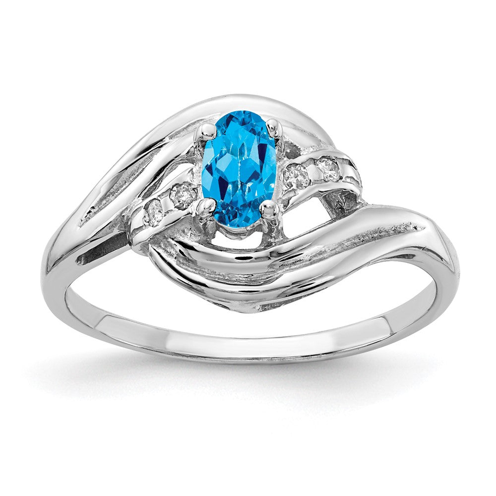 Solid 14k White Gold 5x3mm Oval Simulated Blue Topaz A CZ Ring