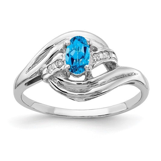 Solid 14k White Gold 5x3mm Oval Simulated Blue Topaz A CZ Ring