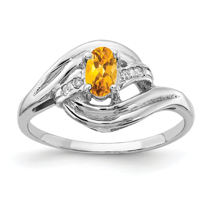 Solid 14k White Gold 5x3mm Oval Simulated Citrine AA CZ Ring