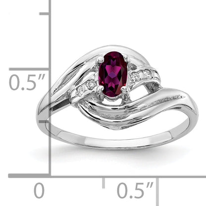 Solid 14k White Gold 5x3mm Oval Rhodolite Simulated Garnet A CZ Ring