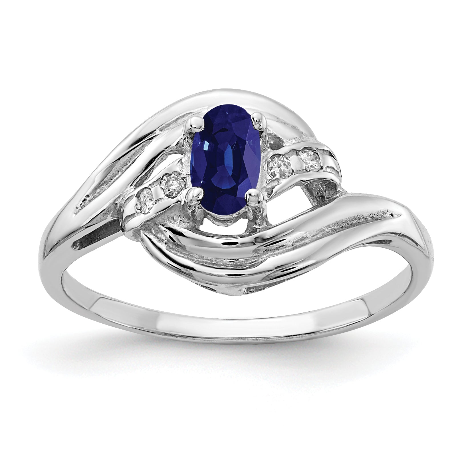 Solid 14k White Gold 5x3mm Oval Simulated Sapphire AAA CZ Ring