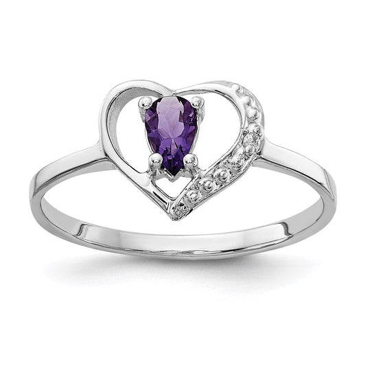 14k White Gold Polished .01ct. Diamond u0026 5x3 Pear Gemstone Heart Ring Mount
