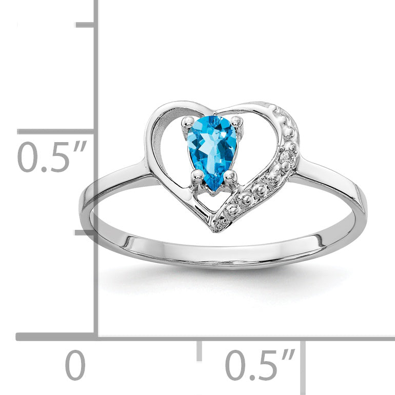 Solid 14k White Gold 5x3mm Pear Simulated Blue Topaz AAA CZ Ring