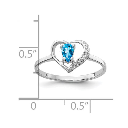 Solid 14k White Gold 5x3mm Pear Simulated Blue Topaz A CZ Ring