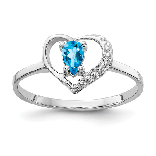 Solid 14k White Gold 5x3mm Pear Simulated Blue Topaz AAA CZ Ring