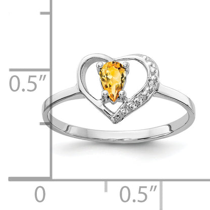 Solid 14k White Gold 5x3mm Pear Simulated Citrine AA CZ Ring