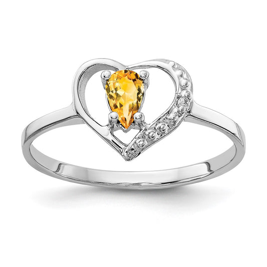Solid 14k White Gold 5x3mm Pear Simulated Citrine A CZ Ring