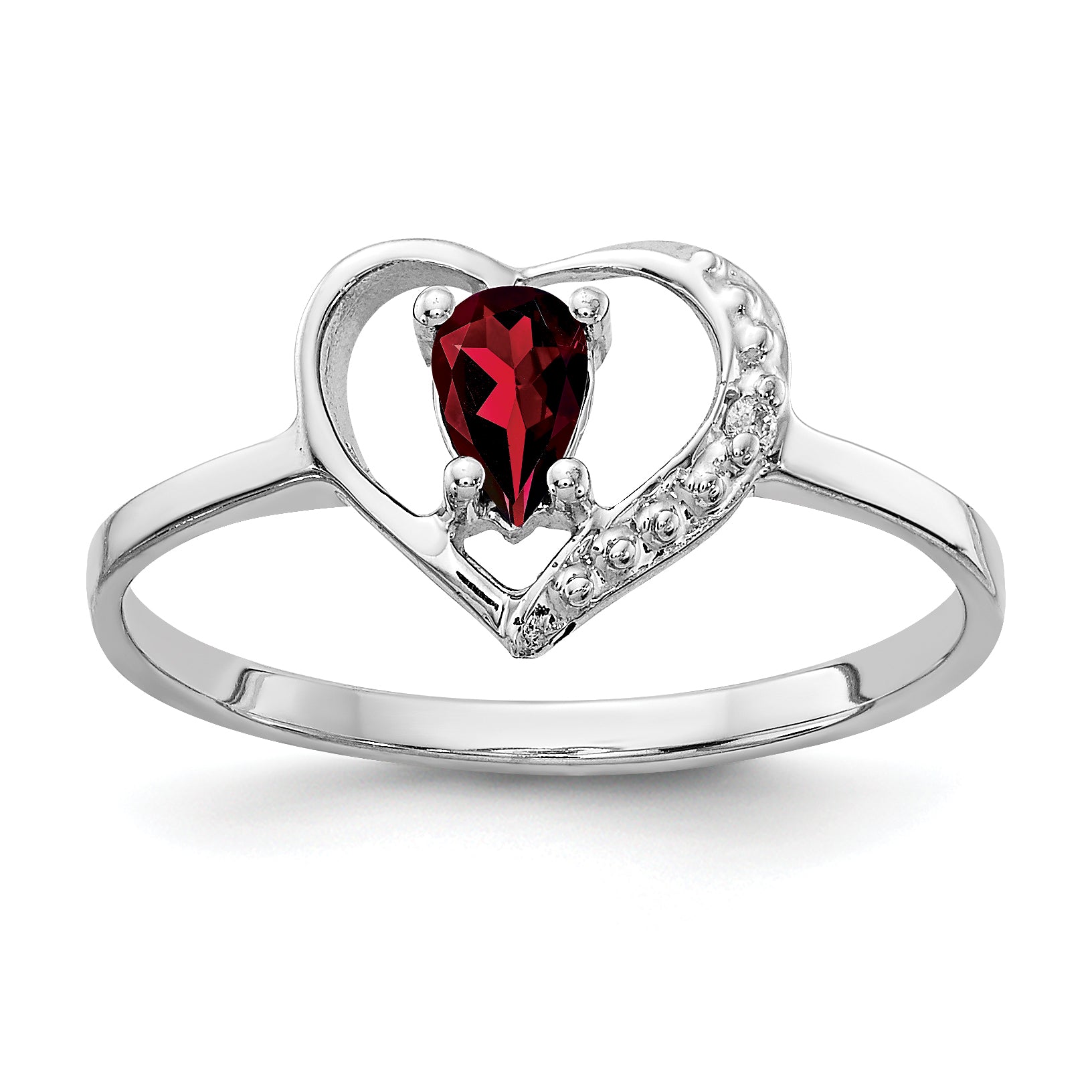 Solid 14k White Gold 5x3mm Pear Simulated Garnet AA CZ Ring