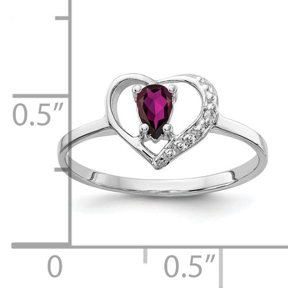 Solid 14k White Gold 5x3mm Pear Rhodolite Simulated Garnet AA CZ Ring