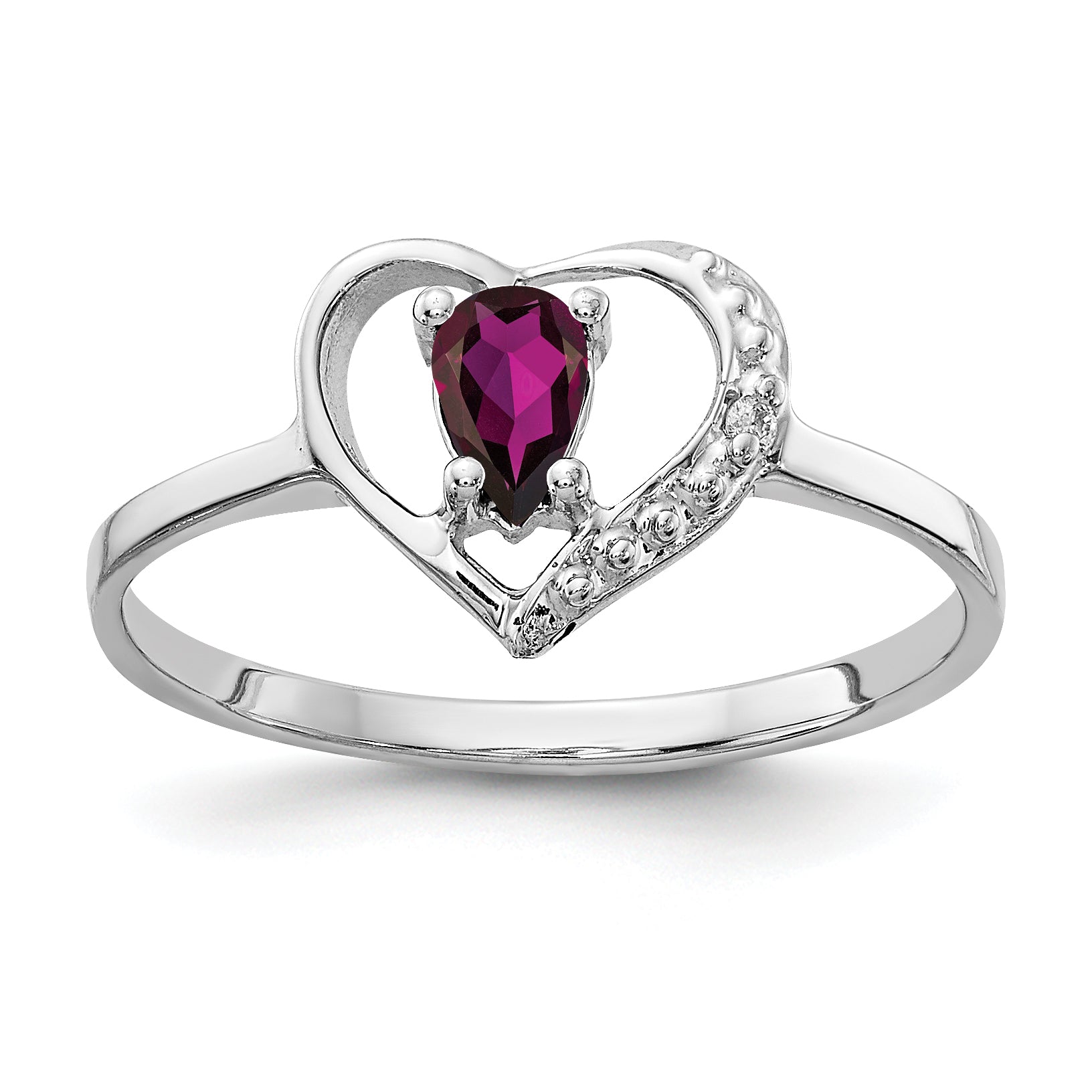 Solid 14k White Gold 5x3mm Pear Rhodolite Simulated Garnet AA CZ Ring