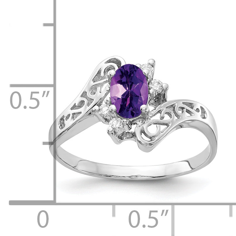 Solid 14k White Gold 6x4mm Oval Simulated Amethyst VS CZ Ring
