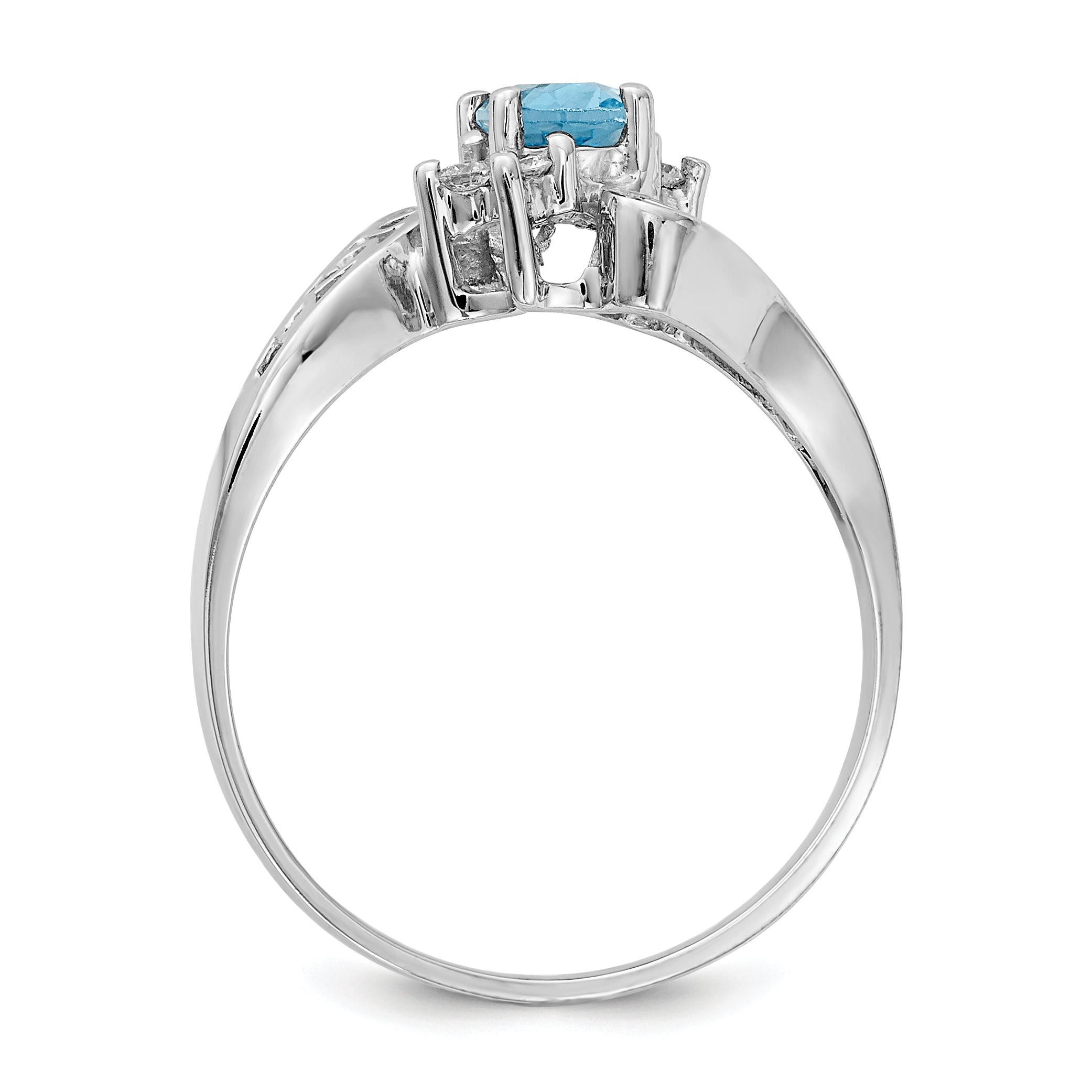 Solid 14k White Gold Simulated Blue Topaz AA CZ Ring