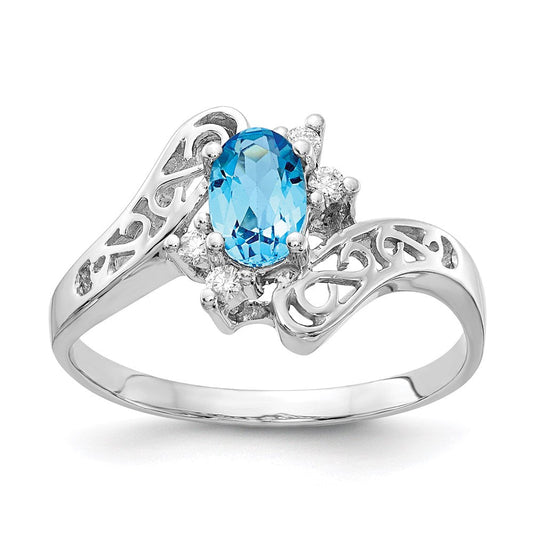14k White Gold 6x4mm Oval Blue Topaz A Real Diamond ring