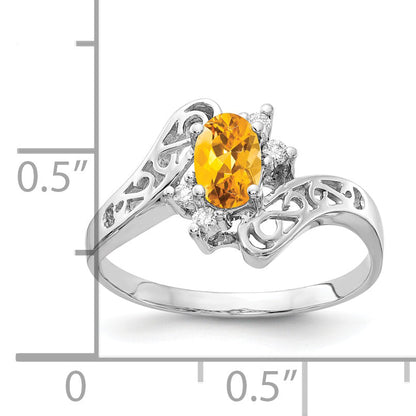 Solid 14k White Gold 6x4mm Oval Simulated Citrine VS CZ Ring