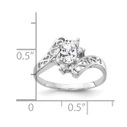 14k White Gold 6x4mm Oval Cubic Zirconia VS Real Diamond ring