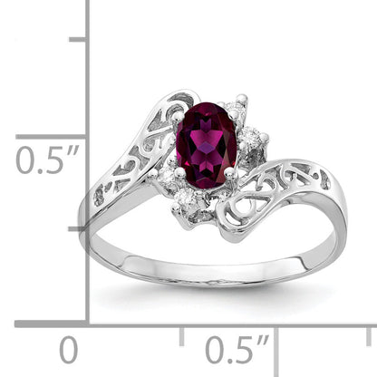 Solid 14k White Gold 6x4mm Oval Rhodolite Simulated Garnet AA CZ Ring