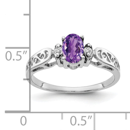 Solid 14k White Gold 6x4mm Oval Simulated Amethyst VS CZ Ring