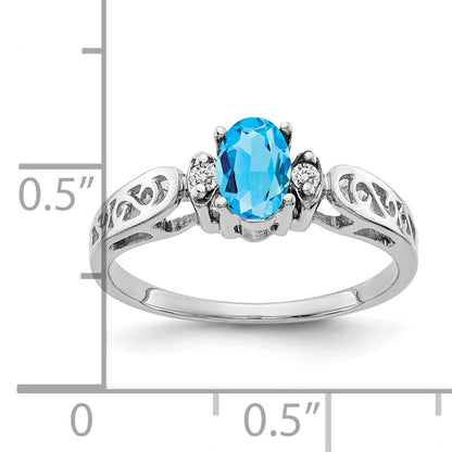 Solid 14k White Gold 6x4mm Oval Simulated Blue Topaz AAA CZ Ring