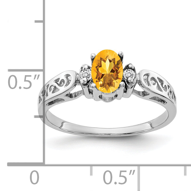 Solid 14k White Gold 6x4mm Oval Simulated Citrine AAA CZ Ring