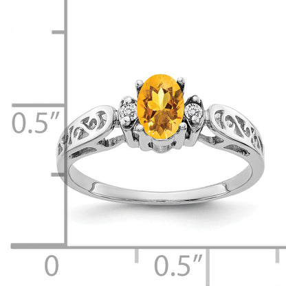 Solid 14k White Gold 6x4mm Oval Simulated Citrine AAA CZ Ring