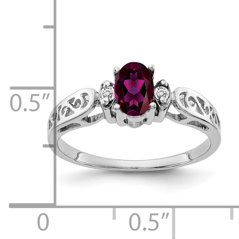 Solid 14k White Gold 6x4mm Oval Rhodolite Simulated Garnet AA CZ Ring