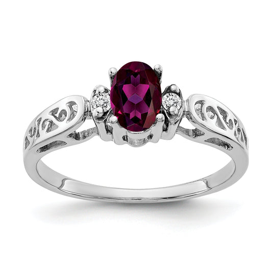 Solid 14k White Gold 6x4mm Oval Rhodolite Simulated Garnet AAA CZ Ring