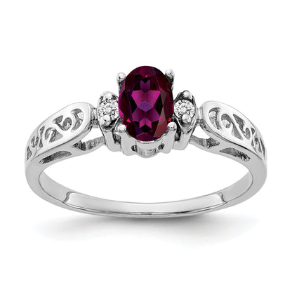 Solid 14k White Gold 6x4mm Oval Rhodolite Simulated Garnet AA CZ Ring