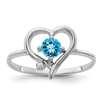 Solid 14k White Gold 4mm Simulated Blue Topaz AAA CZ Ring