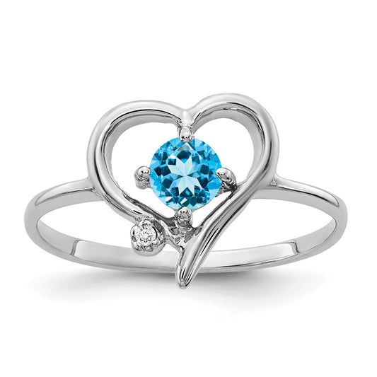 Solid 14k White Gold 4mm Simulated Blue Topaz VS CZ Ring