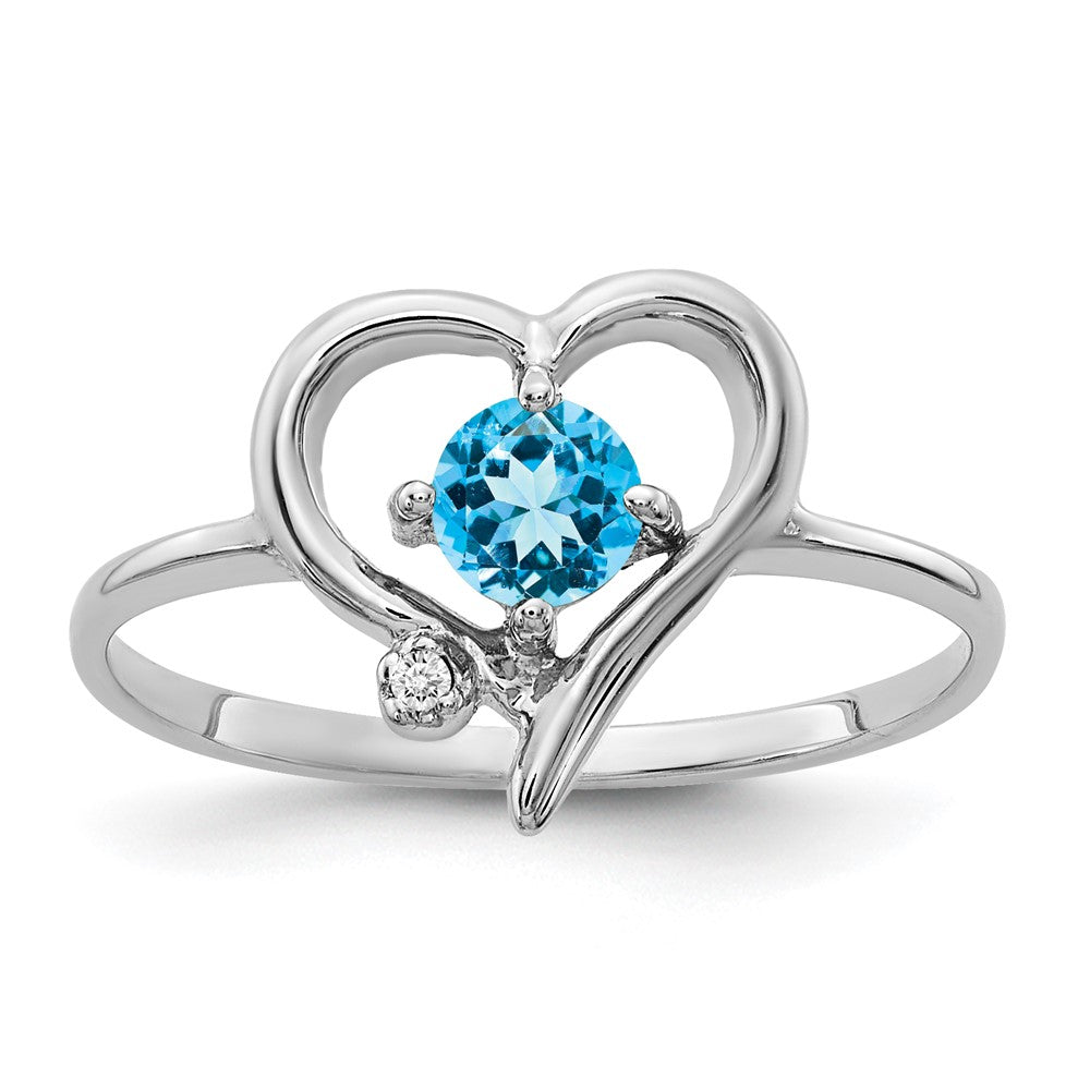 Solid 14k White Gold 4mm Simulated Blue Topaz A CZ Ring
