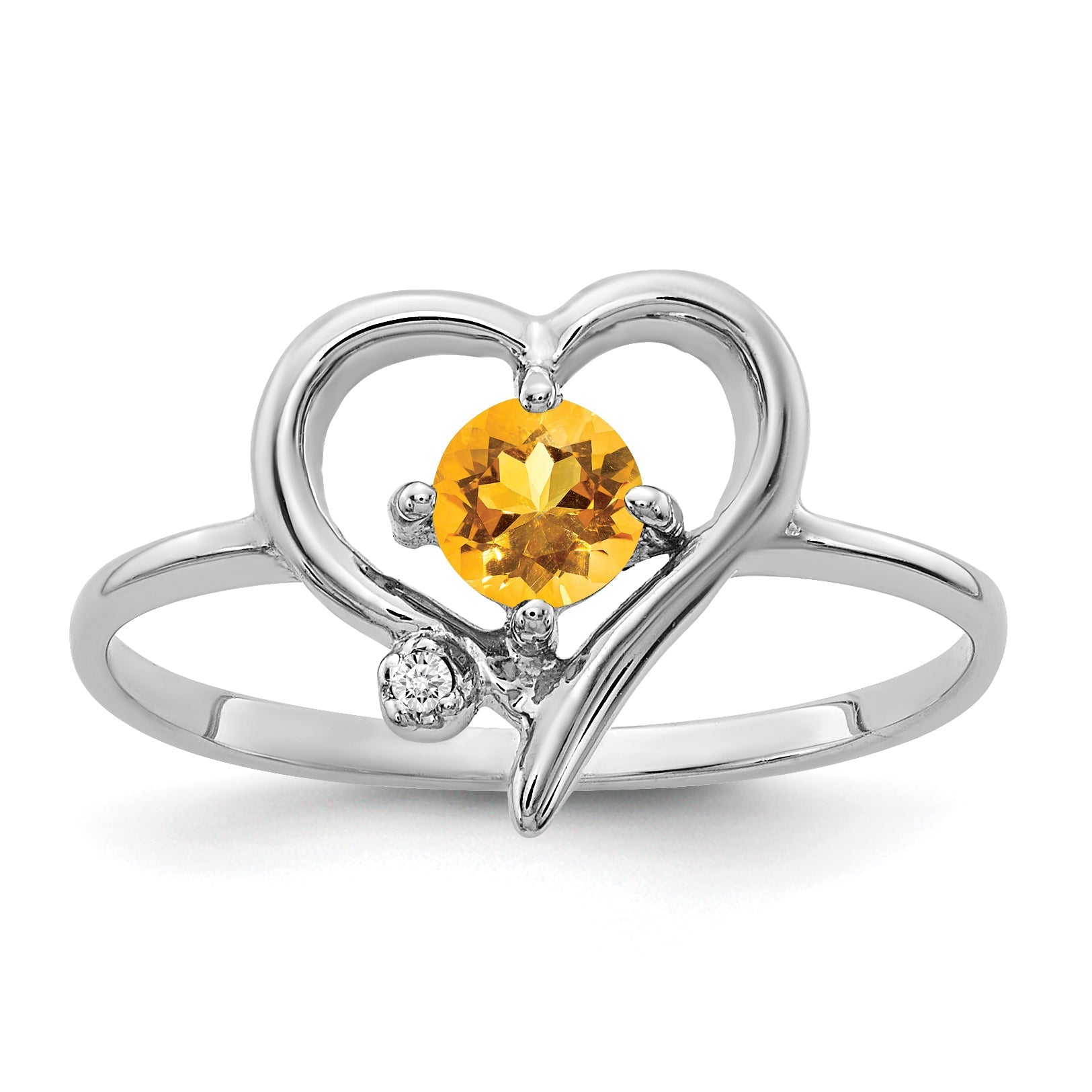 Solid 14k White Gold 4mm Simulated Citrine AA CZ Ring