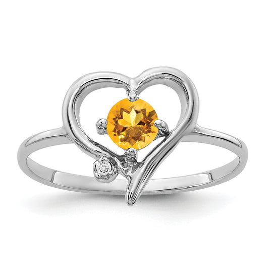 Solid 14k White Gold 4mm Simulated Citrine VS CZ Ring