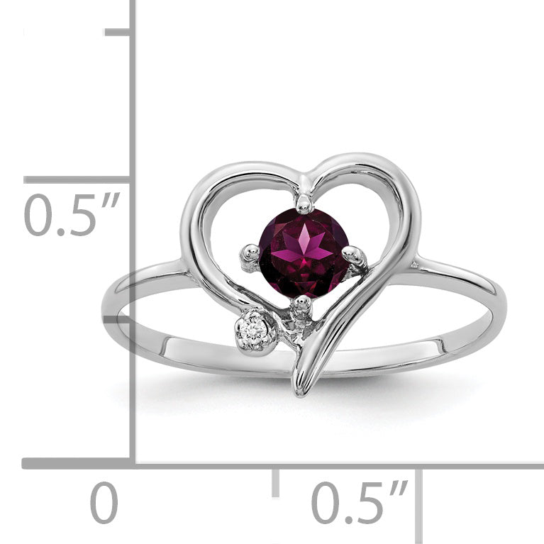 Solid 14k White Gold 4mm Rhodolite Simulated Garnet VS CZ Ring